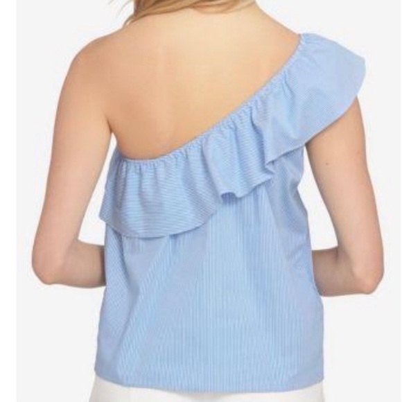 1.State One Shoulder Ruffle Top Liberty Blue Large - Picture 4 of 5